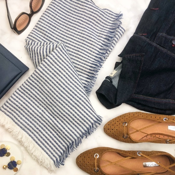 LOFT Accessories - Navy and Ivory Striped Soft Scarf